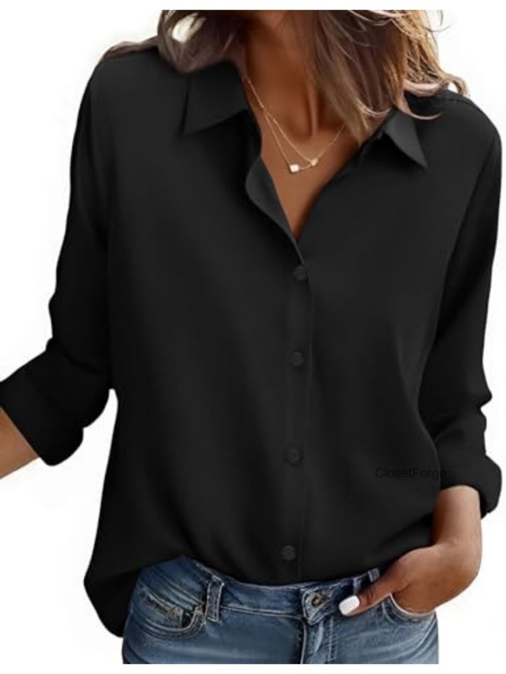 Women's Long Sleeve Button Down Shirt Casual Blouse Work Top Stretchable 100